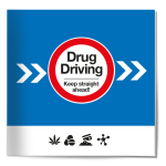 Drug Driving sign on top of a row of drug icons on the from of a drug driving information booklet