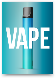 Vaping pen design on cover of information card